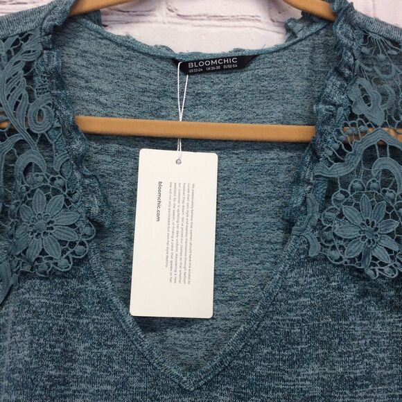 Bloomchic Sweater Women's Plus 22/24 Heathered Teal Lace Inserts Business Casual - Picture 3 of 10